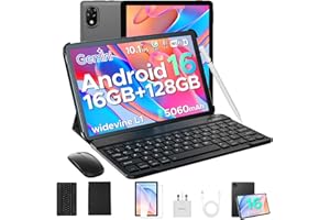 DOOGEE U10 Android 16 AI Tablet with Keyboard, 16GB RAM+128GB ROM(2TB TF) 10 Inch Tablet, 5060mAh Battery, 8MP+5MP Cameras, Gemini AI/WIFi 6/OTG/Widevine L1, Android Tablets with Pen, Mouse&Case-Gray