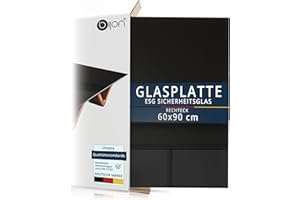 ‎BIJON bijon Glasplatte Schwarz Tisch ESG Sicherheitsglas Rechteck - Für Esstisch, Couchtisch, Gartentisch, Schreibtisch, Bodenplatte, Funkenschutz, Kaminschutz - Glasplatte 60x90 cm oder 90x60 cm