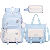 Tanou School Backpacks Girl, Backpack Set School Teen Girl | 3 Pieces Backpack with Shoulder Bag and Pencil Case, Casual Back
