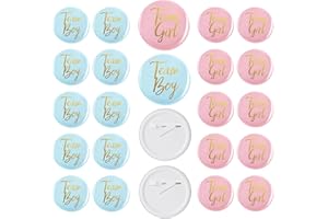 XINSUO Geschlecht Offenbar Button,24 StückTeam Boy und Team Girl Pin Abzeichen, Rund Pinback Knopf Pins für Gender Reveal Party,Mit Sternen und Glitzer