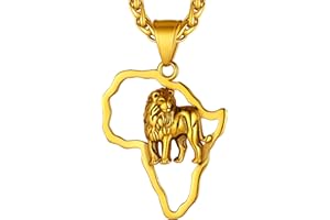 Richsteel Collana Uomo Acciaio Mappa dell'Afira Elefante Leone Traforato Ciondolo Animali Stile Africa Continentale Collana Hiphop Punk Impermeabile Anallergico Alta Qualità