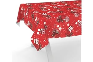 ANRO Mantel de Navidad, Lavable, Efecto Loto, Impermeable, fácil de Limpiar, algodón, poliéster, Rojo, 220 x 140 cm