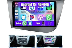 [4G+64G] Inefala Android 15 Radio Coche para Seat Leon MK2 2005-2012 con Wireless Carplay Android Auto, 9 Pulgadas Pantalla Autoradio con Navi GPS WiFi RDS/FM Bluetooth EQ SWC Cámara Trasera Mic