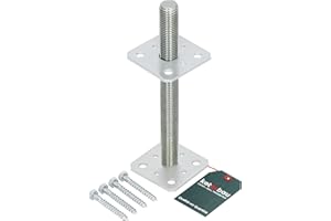 KOTARBAU® Support de poteau Réglable 80 mm x 80 mm x 250 mm Filetage M24 mm Bois En Hauteur Pied De Sol Galvanisé Pied En Béton Par Vissage