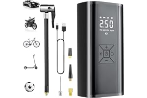 CARSEATTY Elektrische Luftpumpe mit 6000mAh Akku, 150PSI Drahtlose elektrische Luftpumpe mit Manometer/Digitalem LCD Mini Kompressor für Fahrrad, Motorrad, Auto, Bälle als Taschenlampe und Powerbank