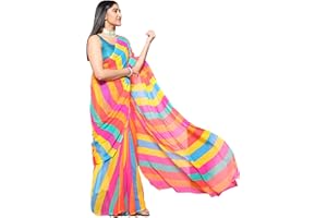 Jaanvi fashion Women's Chiffon Printed Banarasi Border Bollywood Saree With Unstitched Blouse Piece