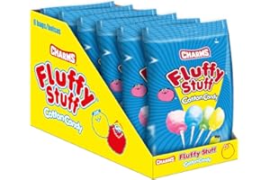 FLEER ESPAÑOLA FLUFFY STUFF, algodón de azúcar en bolsa hermética de 71gr de 4 sabores surtidos - Caja de 6 bolsas.