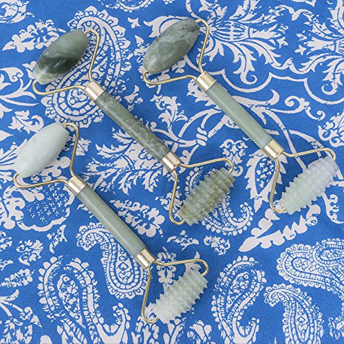 Massageroller für Gesicht / Hals / Körper / Fuß, 100 % echte natürliche Jade, schmal, verjüngt Gesicht, Hals und Haut, inklusive Geschenkverpackung - 5