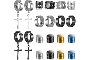 ASTER 10 Pares de Aretes Magnéticos de Acero Inoxidable Sin Perforación, Cruz, para Hombres, Mujeres, Niños y Niñas (4 Estilos)