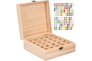 WishesMar 25 Löcher Aufbewahrungs-box Ätherische Öle aus Holz - Holzkiste Bietet Platz für 5 10 15 ml Ätherisches Öle Flaschen - Tragbar Organisator Holzbox für Duftöle Ausstellung, Lagerung