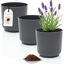 idea-station Blumentopf 13cm - 3 Stück - anthrazit - Plastik Übertöpfe | Bruchfest + UV-Beständig + Matt - elegante Kunststoff Blumenübertöpfe für innen + außen