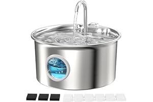 ATMZIQXR Katzenbrunnen Edelstahl Trinkbrunnen Katze: 2.6L Katzen Wasserbrunnen Leise mit Wasserstandsfenster - Automatic Katzen Brunnen Metall mit Led Licht - Angebot 6 Aktivkohlefilter Filter + 3 Sponges