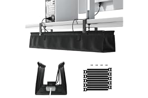 Kabelhantering Skrivbord 91,4 cm, Kabelränna Under Skrivbord | Kabelhantering med klämmor eller skruvar, belastning 5 kg, öppningsbar, 7 kardborreband, svart tyg