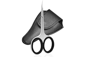 Diesisa Professional Scissors, Extra Fine Curved Stainless Steel for Eyebrow Eyelash Beard Trimming (Black Handle)