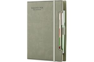 HOLDERZYI Agenda académica 2025-2026, tamaño A5, día/página, agenda diaria de julio de 2025 a junio de 2026, 12 meses, tapa dura, bolígrafo, soporte de goma para bolígrafo, adhesivos (verde)