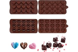 LUMINARYLAIR 4 Pièces Moules à Chocolat pour Coeur d'Amour avec Moule Silicone de 15 Cavités,Moule à Chocolat pour Cœur Lisse,Moule à Chocolat en Forme de Coeur Non Collant,Moule à Noix en Silicone Forme de Coeur
