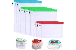 QUANHAO Sacs en Filet réutilisables, Sacs à légumes écologiques, Sacs de Stockage de Fruits et légumes pour Le Shopping et Le Stockage 12 pièces