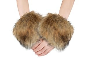XIHIRCD Faux Fur Wrist Cuffs, Soft Fuzzy Cuff Warmers Fur Cuffs for Sleeves Winter Furry Short Arm Warmers Stretch Artificial Fur Wrist Warmers for Women Girls Costume