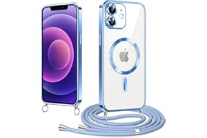 Woijrly Magnetische Handykette mit Band für iPhone 12 Hülle, [Kompatibel mit Magsafe] Handyhülle Case mit justierbarer Schnur Abnehmbar Strap, Crossbody Schutzhülle zum Umhängen Kordel, Blau