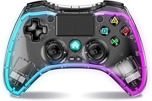 SWCTIM Wireless Controller for PS4 with 8 Color Adjustable LED Lighting, Remote Control for PS4 with Double Shock, Six-Axis Sensor, Game Controller for PS4/PS4 Pro/PS4 Slim