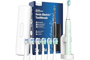 COULAX Spazzolino Elettrico Sonico per Famiglia - Spazzolino Elettrico Adulti Bambini con 6 Testine e Custodia da Viaggio, 5 Modalità e Timer, Spazzolini da Denti ad Ultrasuoni, Verde Chiaro