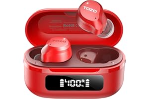 TOZO Hybrid Auriculares Inalámbricos Bluetooth 5.3 con Híbrida ANC 6 Mics ENC ORIGX 2.0 Acústico EQs Ajuste 59H Reproducción LED Pantalla USB Tipo C IPX8 Rojo