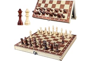 OOCOME OOCOME Holzschachspiel für Erwachsene, tragbares Schachbrett, zusammenklappbares magnetisches Schachspiel, Brettspiel für Anfänger, Reiseschachfigurenset mit tragbarem Aufbewahrungsbrett