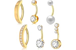 Eyezeeption Bauchnabelpiercing Chirurgenstahl Bauchnabelpiercing 10mm 12mm Stablänge Bauchnabelpiercing Silber mit Perlen Strass Bauchnabelpiercing Titan Clip Geschenk für Frauen Schmuck