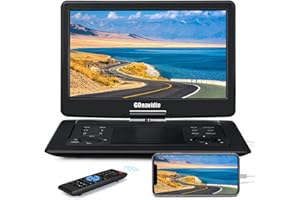 GOnavidio 18" Portable DVD Player with 16" Large Screen, Inbuilt 5H Rechargeable Battery, 1600x900 High Resolution, Support HDMI Input, Sync Screen, USB/TF, Last Memory, Region Free