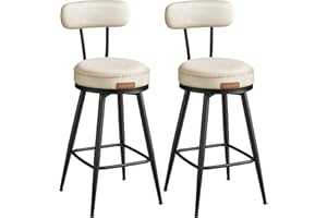 VASAGLE EKHO Collection - Tabouret de Bar Pivotant à 360°, Lot de 2, pour Cuisine, Rembourré, Dossier, PU avec Coutures, Style Moderne Mi-siècle, Hauteur 65 cm, Bar, Blanc Crème LBC089W01