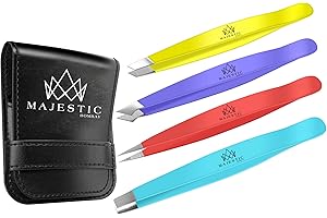Majestic Bombay Juego de Pinzas de 4 Piezas, Punta Inclinada de Acero Inoxidable + Juego de Pinzas para Cejas Puntiagudas, depilación Facial de precisión, Cejas, astillas, (Multicolor)