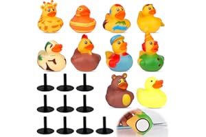 TOYMIS 10 szt. Gumowych Kaczek i 10 szt. Zatyczek Kaczek, Uchwyt na Kaczke Gumowy Uchwyt na Kaczke do Jeep Lover na Deske Rozdzielcza Samochód Gumowe Kaczki Dekoracje (Wielokolorowy, Czarny)