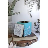 EVLE-Er024-9f Botanica Blue Desenli Kare Metal Saklama Kabı 12x12 Cm (Botanica Blue)
