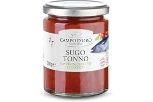 CAMPO D'ORO | SUGO TONNO con Finocchietto 300 GR. Specialità siciliane per ricette, sugo pronto, sugo dipomodoro con tonno e finochietto. 100% Made in Italy