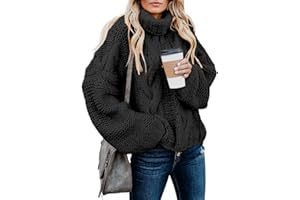 BLENCOT Women Cable Knit Turtleneck Sweater Casual Thick Long Sleeve Tops Pullover