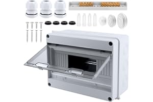 LWMTT Sicherungskasten Aufputz, Verteilerkasten Aufputz,IP65 Waterproof Sicherungskasten Aufputz,mit Messingklemmen, Unterverteilung Aufputz 1 Reihig für 12 Modules, für Garten,Außenbereichen, Villen