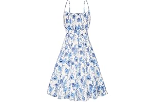 GRACE KARIN Vestito Donna Pieghe Schiena Nuda Senza Manica Stampata Floreale Spallacci Spaghetti