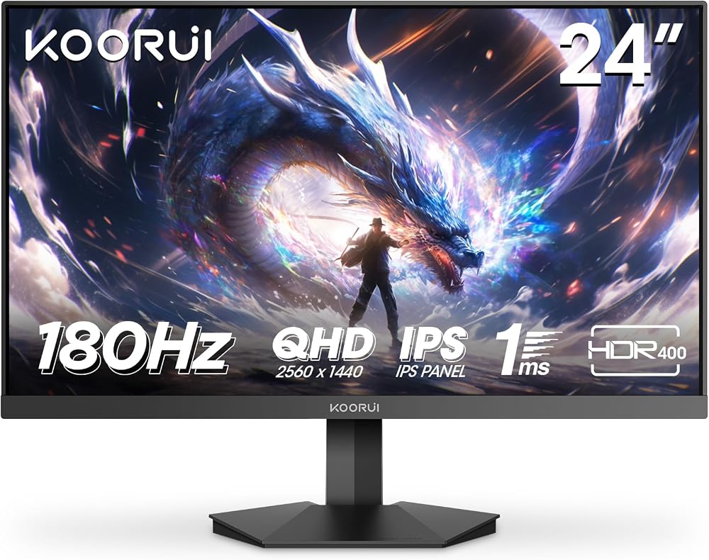 Koorui G2421V 23.8 İnç Monitör, 180Hz Oyun Monitörü, QHD 2560x1440 IPS, Adaptive-Sync Premium, 2x HDMI 2.0 + DP 1.4, VESA 75x75mm, E-Spor Monitörler