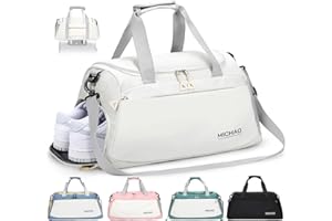 Damcyer Reisetasche Sporttasche Damen Reisetasche Groß 48x23x27 Sporttasche Mit Schuhfach Und Nassfach Wasserfest Handtasche Duffle Bag Für Sport & Reisen Für Männer Und Frauen, Weiß