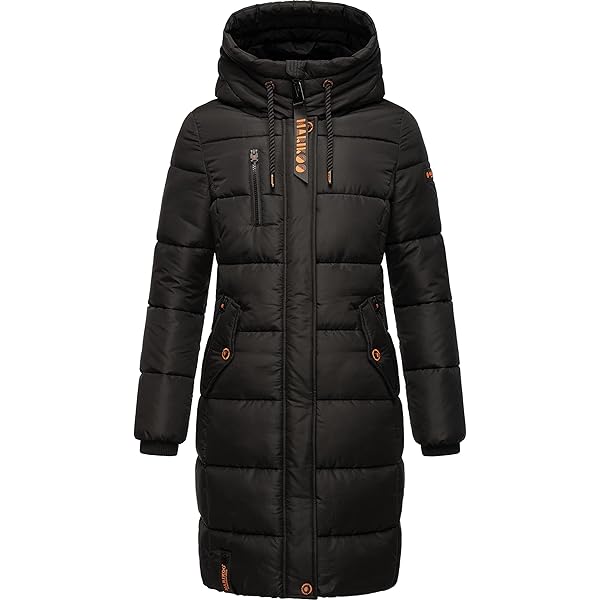 MARIKOO Damen Wintermantel warmer Steppmantel mit Kapuze und hochwertigen roséfarbenen Details und Kapuze Nomadiaa 16 Dark Olive Gr. S