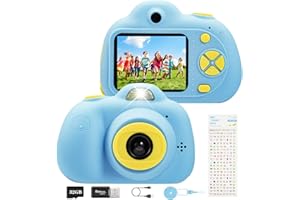 YunLone Appareil photo enfants 2” Caméra photo pour enfants Appareil numérique photo 1080P vidéo avec carte 32G, autoportraits, zoom 4X, filtre, Jouets Cadeaux pour garçons filles 3 4 5 6 7 8 ans-bleu