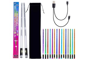 Musfunny LED Light Up Drum Sticks: 15 Colour Rechargeable Glow In The Dark Drumsticks with USB Charging Cable, Personalized Clear Drum Sticks for Adults Kids