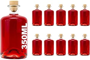 casavetro - 10 bottiglie vuote di vetro da 350 ml, flaconi da farmacista con tappo di sughero, per vino, liquore, aceto e olio, da riempire, 0,35 l