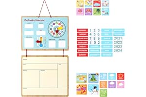 SOKA PLAY IMAGINE LEARN SOKA My Family Calendar Magnetic Wooden Weather Board Wall Mount - Educational Toy Teach Your Child Time Date Week Month Year Weather Holiday Seasons Gift for Kids Girls Boys 3 year old +