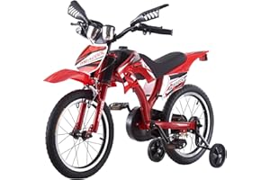 BSTSEL 16"/18"/20" Kids Bike Boys Motocross Bike Dazzling Motorcycle Bike Simulated Motorbike Sound Boys Bicycle Gift with Removable Stabilisers Wheels for Ages 4-12 Years Old