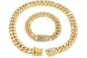 NOKDAL 2 Pezzi Collana Uomo Diamanti Cuban Chain 12 mm Collana Uomo Argento Collana Cubana Uomo Braccialetto Miami Collana Rapper Collana Hip Hop Uomo Catena Cubana Collana Ragazzo per Rock,And Roll