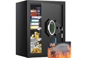 MEJASG Large Home Safe Box Fireproof Waterproof with A4 Fireproof Bag and Backlit Keypad, 43.4L Anti-theft Fireproof Safe with Removable Shelf and Alarm Mode, Fire Safes for Money Jewelry A4 Document