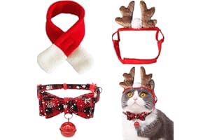 KIJUH Cerchietto Renna Per Cani, 3 Pezzi Costume Di Natale Per Animali Domestici, Costume Natale Gatto Con Fasce Di Renne Sciarpa e Collare Cravatta, Per Cucciolo Gattino Animali Domestici (S)