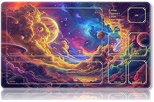 Mipikel Tapete de juego para MTG, tapete de juego con zonas, tamaño 24 x 14 pulgadas, TCG y tapete de juego de mesa para tarjetas, bolsas de almacenamiento gratis, alfombrilla de mouse (colorido 14,