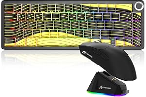 MAMBASNAKE X ATTACK SHARK Conjunto Teclado X65PRO HE Disparo Rápido y Mouse X11 Gaming, Interruptor Magnético, Precisión RT de 0.01mm 8KHz, Conexiones BT/2.4G/USB-C, Base de Carga Magnética - Amarillo